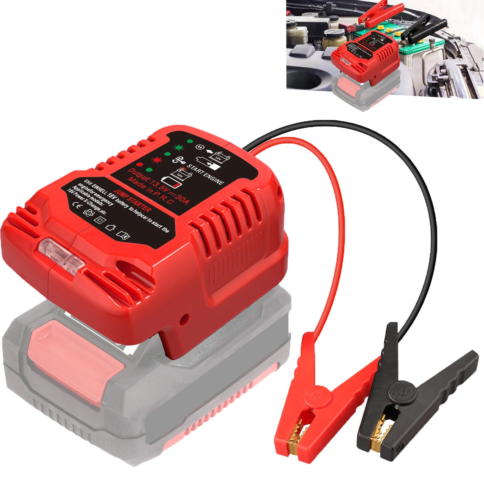 Auto-Batterie-Starthilfe-Adapter kompatibel mit Einhell Power X-Change 18 Volt Batterie, Batterie-Starter-Adapter für bis zu 3,5L Gas oder 3,5L Diesel-Motor mit 11AWG Jump Kit Kabel