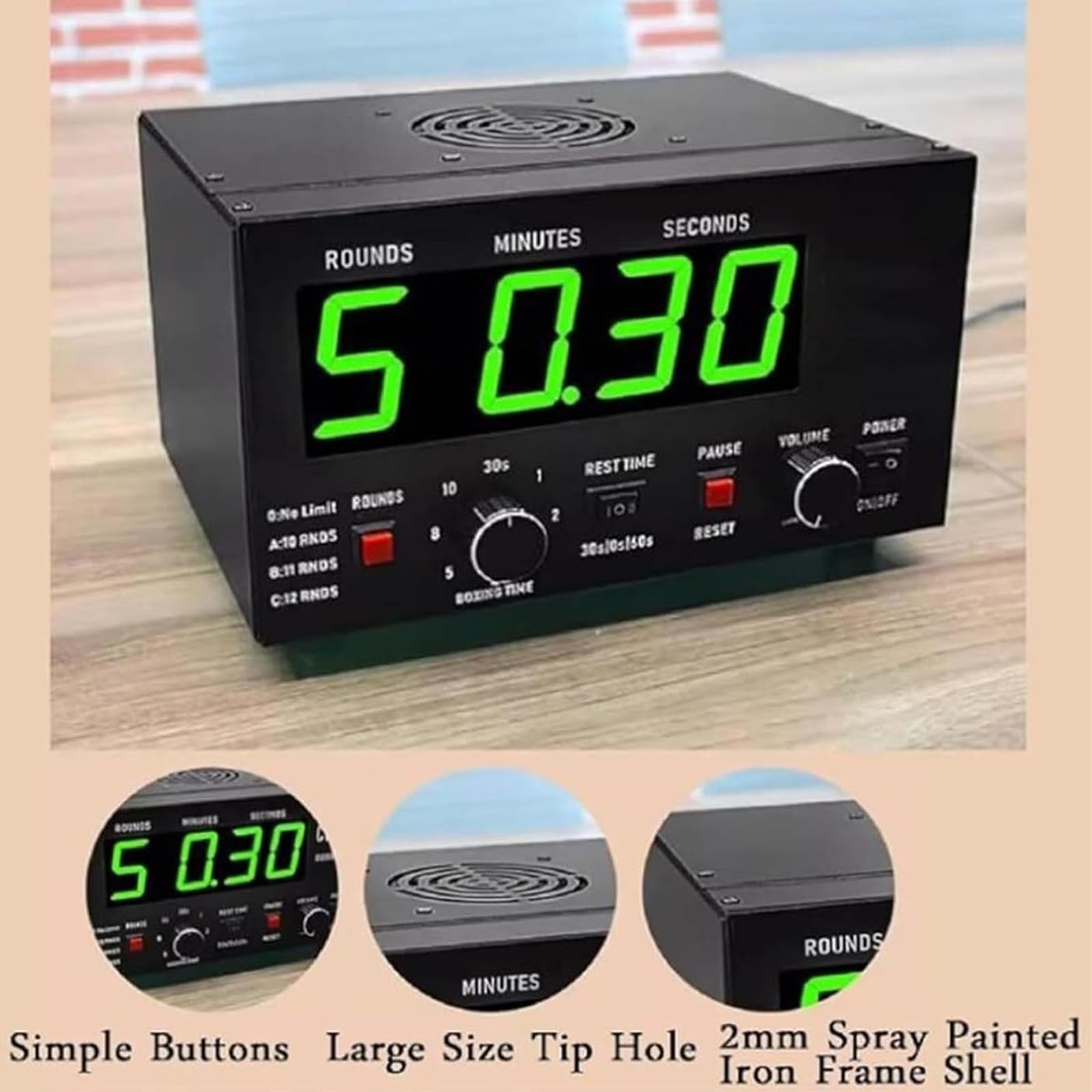 Timer professionale a intervalli da boxe con display a LED, 1-12 giri di sfida, cicalino regolabile, timer da palestra per allenamento, attrezzatura da boxe
