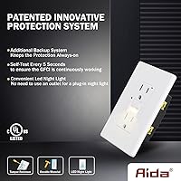 Vista 2 de AIDA Tomacorriente GFCI de 15 Amperios con Placa de Luz Nocturna, Tomacorriente Eléctrico de Autoprueba, Receptáculo Resistente a Manipulaciones