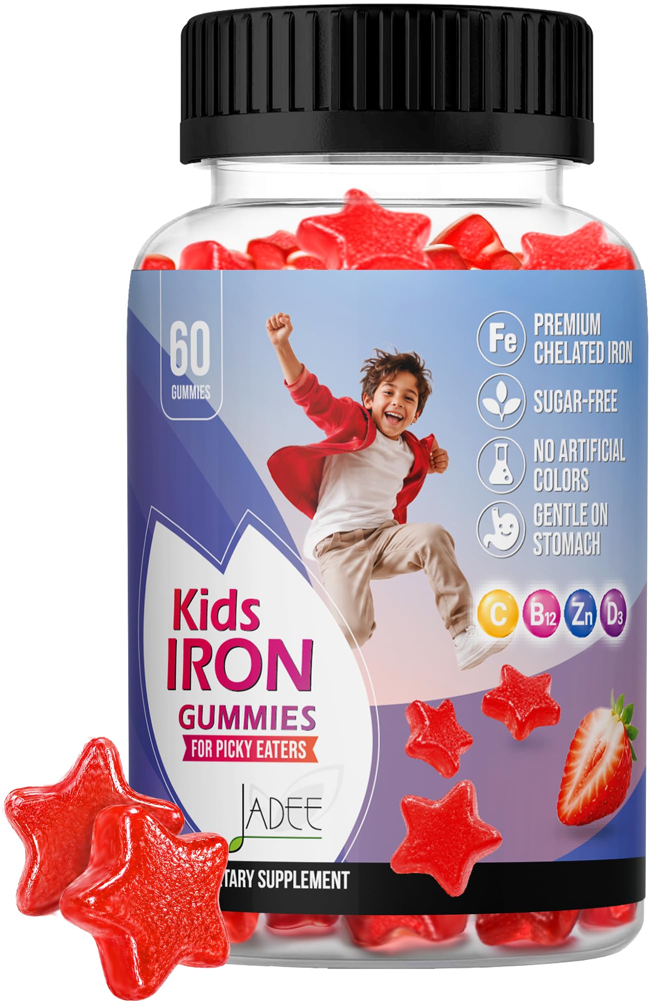 Iron Gummies for Kids – Gentle Iron Supplement for Picky Eater Support Iron with Vitamin C, B12, Zinc & D3 – Sugar Free Kids Multivitamin with Iron Ferrous Bisglycinate Chelate - Hierro para niños