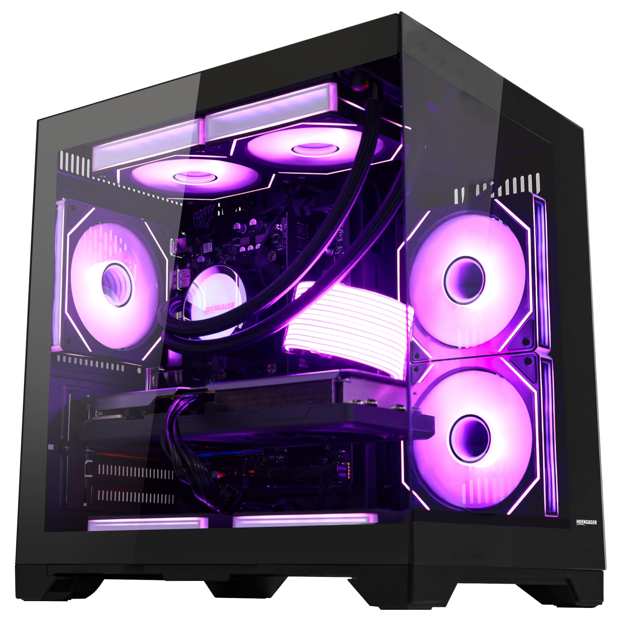 HOENGAGER Panorama Gaming PC Desktop - AMD Ryzen 7 5700X 3.4 GHz, RTX 5060 8GB, 32GB DDR4 RAM 3200, 1TB M.2 PCIE SSD, 650W PSU, 240mm AIO, 11AC Wi-Fi,