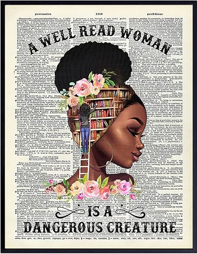 Empowered Black Women Poster LARGE 11x14 - Classroom Decor - Motivational Wall Art - Never Underestimate the Power of a Girl With a Book - African
