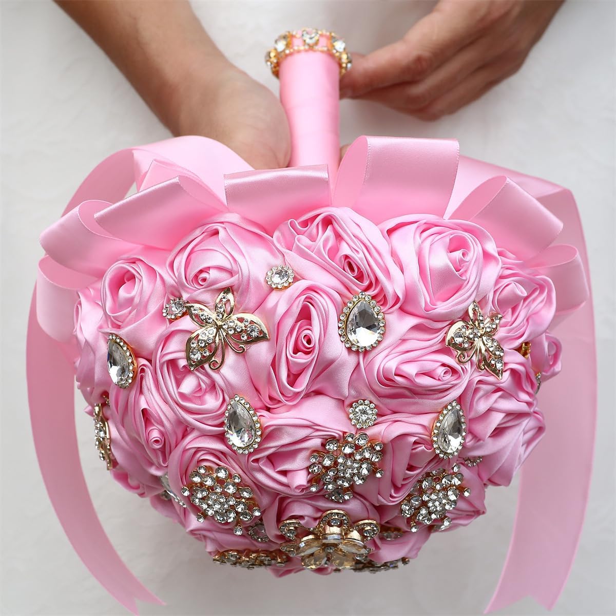 ハンドメイド ラグジュアリー ウェディング ブライダルブーケ ラージ シルク ローズ ホールディング トス 造花 ブーケ ブライド