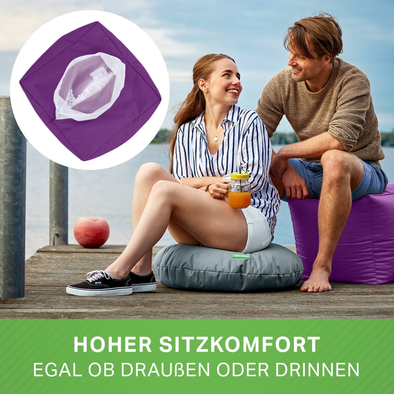Green Bean® Indoor Zitzakken Home Linen Kruk met EPS-korrelvulling - Zandcrème