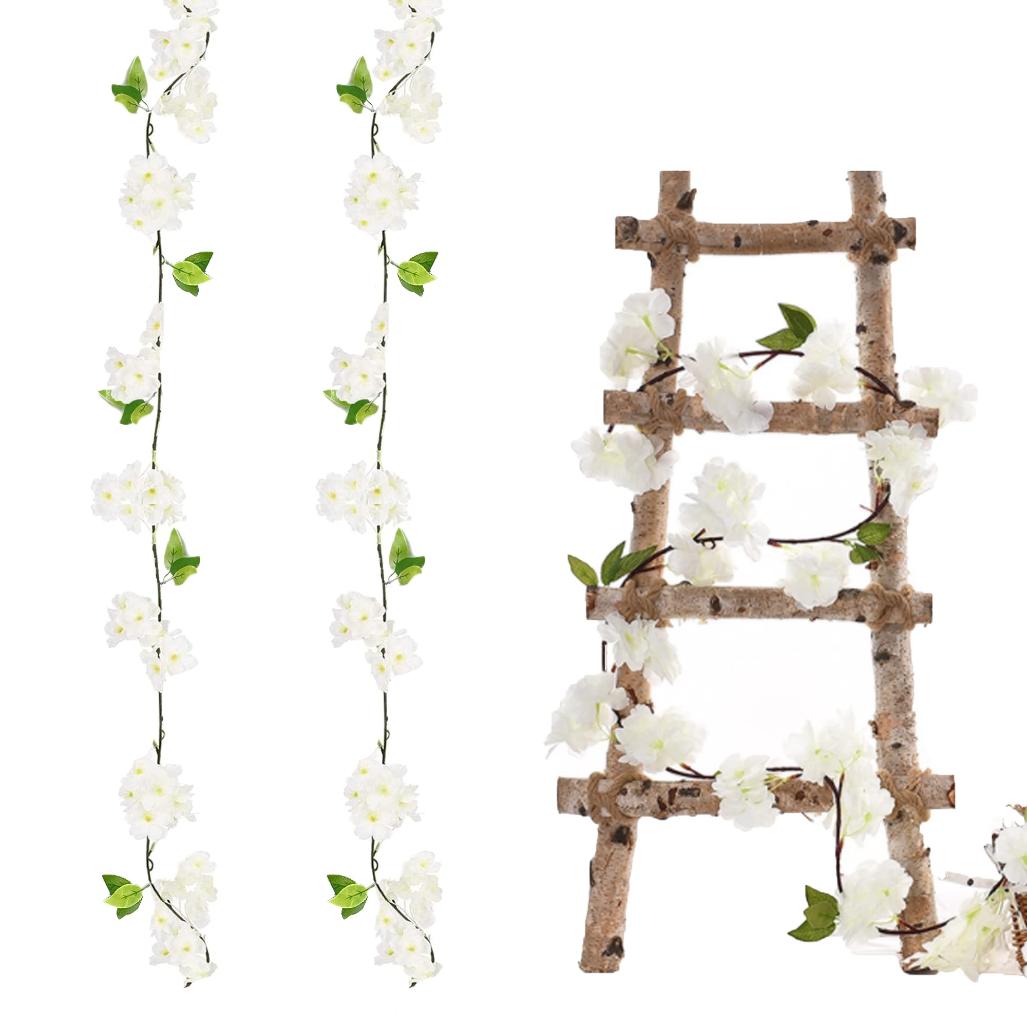 2 Rami Finti Di Fiori Di Ciliegio | 1.8m Bianchi Decorativi - Foto 2