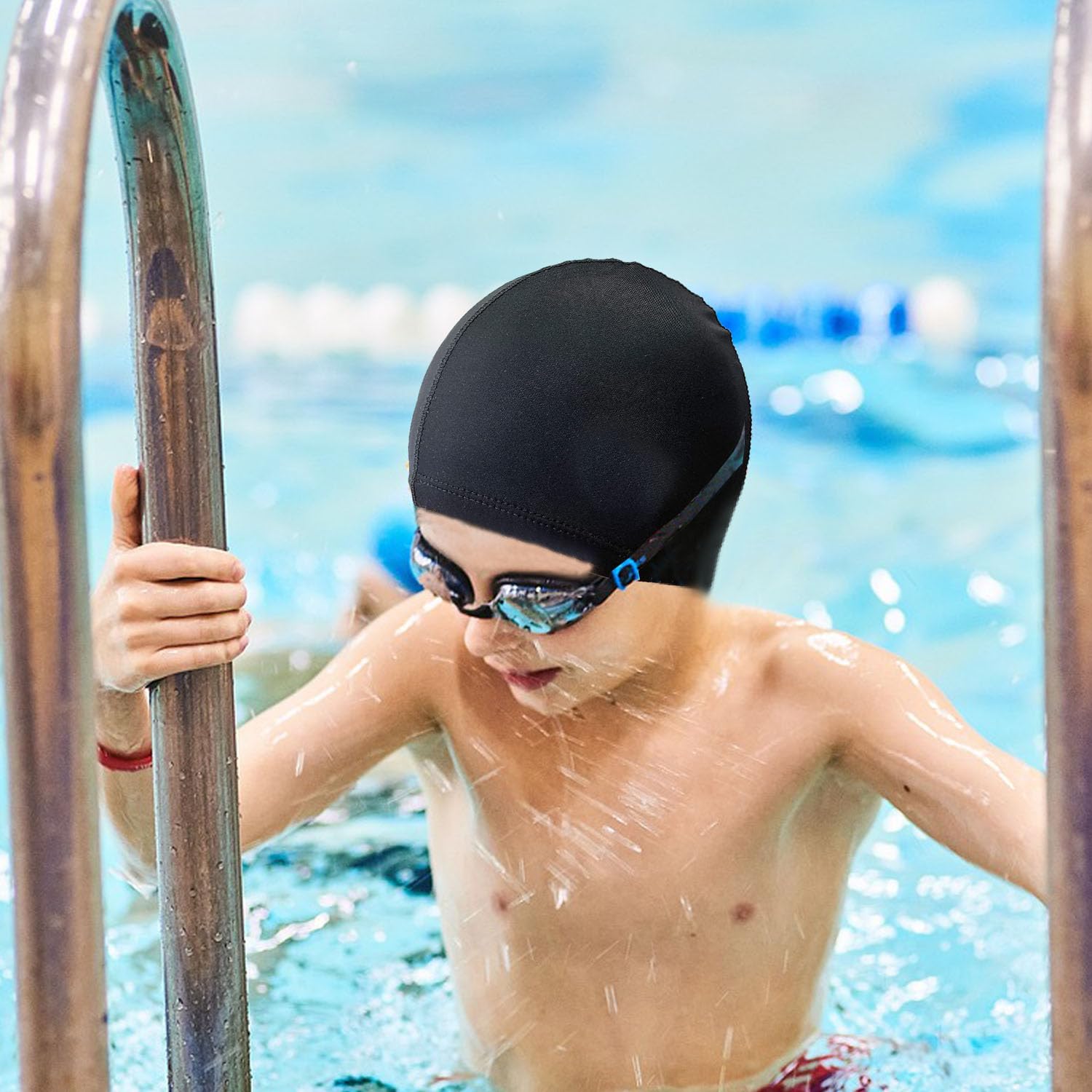4 Cuffie Da Nuoto In Nylon Per Uomo E Donna - Elastiche, Morbide, 2 Nere E 2 Blu