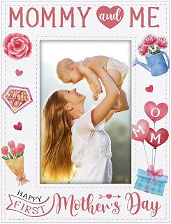 WaaHome First Mothers Day Gifts for New Mom - 5x7 Mommy and Me Happy 1st Mother's Day Picture Frame, Mom to Be Gifts for First Time, Expecting, or Pregnant Moms New Born Baby Nursery Decor