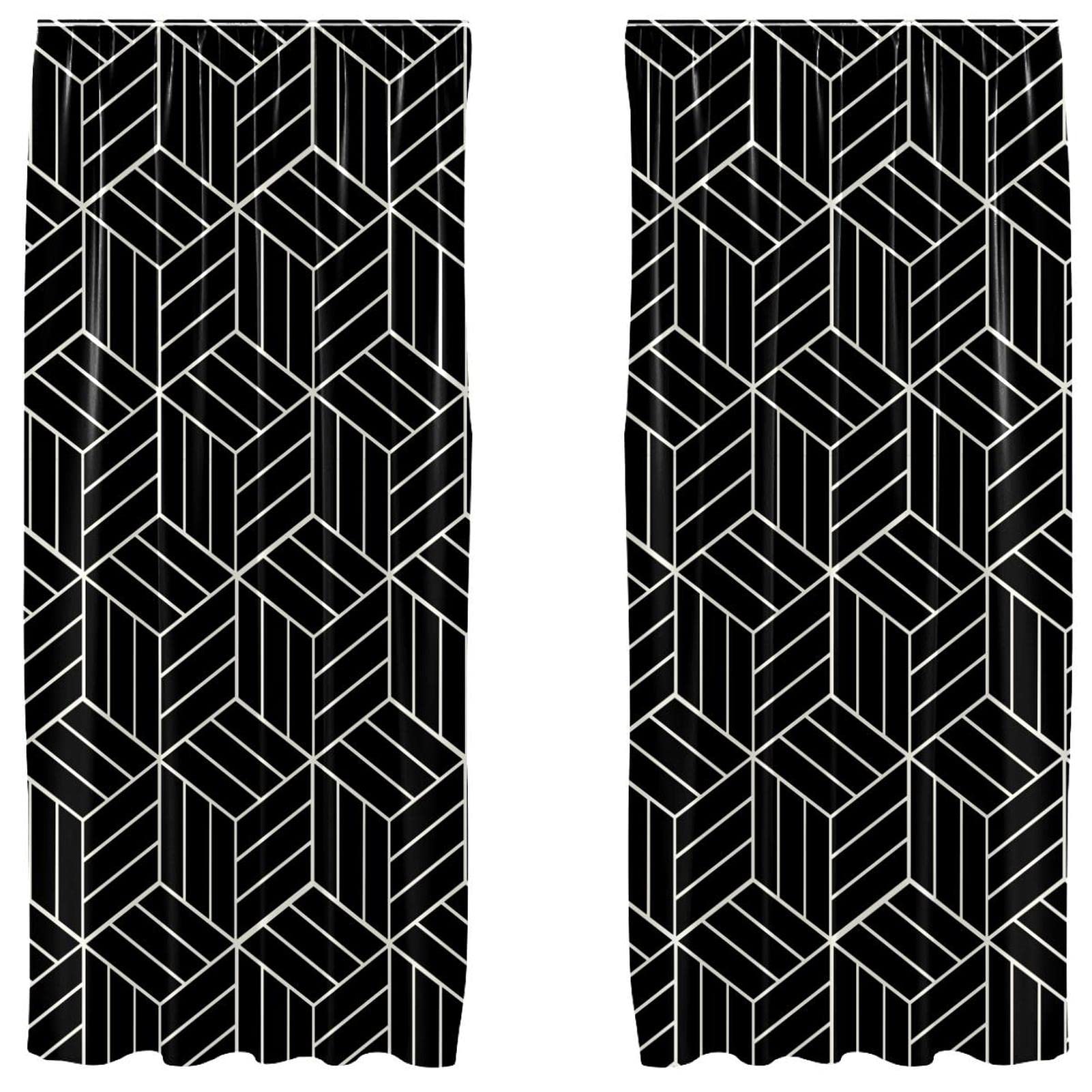 Rideaux occultants noirs à motif géométrique japonais en microfibre 140x213 cm