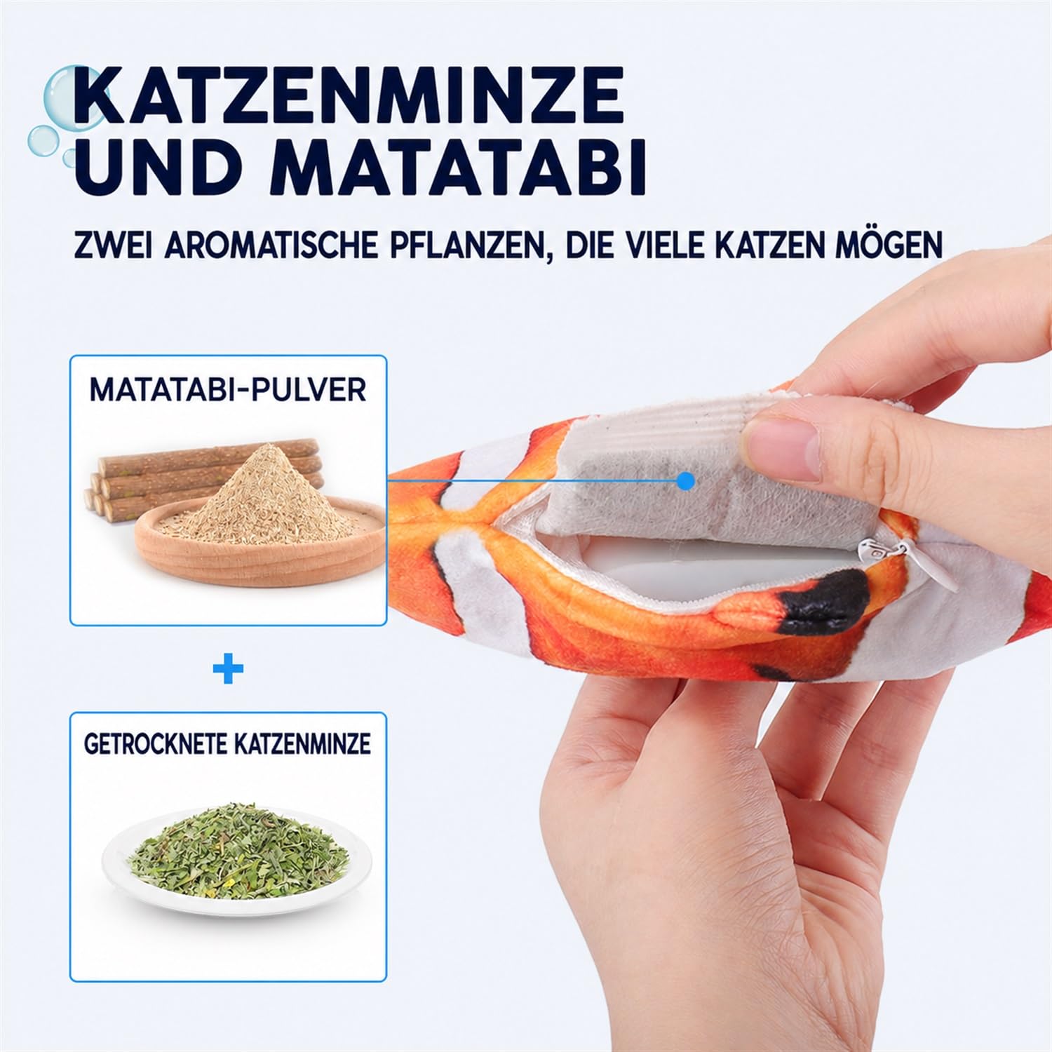 Potaroma Elektrisches Katzenspielzeug, Zappelfisch mit Katzenminze, 27 cm
