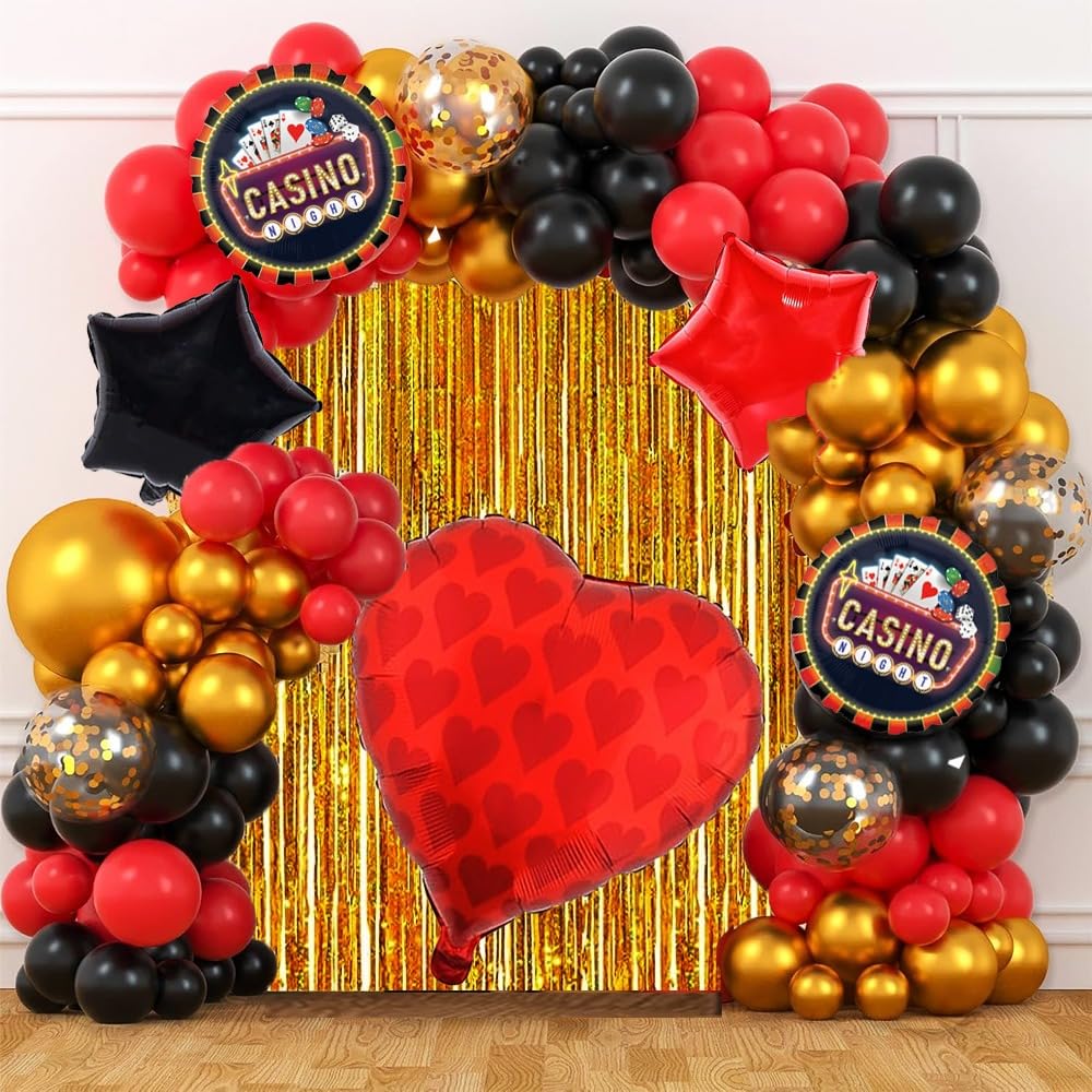 Pop The Party Casino Party Decorations Complete Set for Casino Party | Poker Theme Decoration | Disco Theme Party Decoration | Casino Night Decorations Items (Pack of 44) (Red)