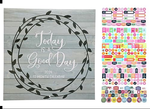 Calendario de pared 2024, estilo mensual de granja, 11 pulgadas, con 300 calcomanías organizativas coloridas (Today is a Good Day)
