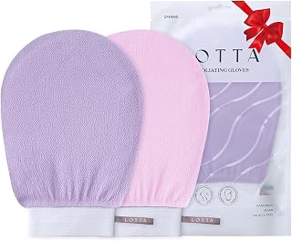 LOTTA Exfoliating Gloves 2-Pack: Deep Exfoliation Body Scrub Mitts, 150D 100% Viscose Fiber for Dead Skin Removal - Men & Women