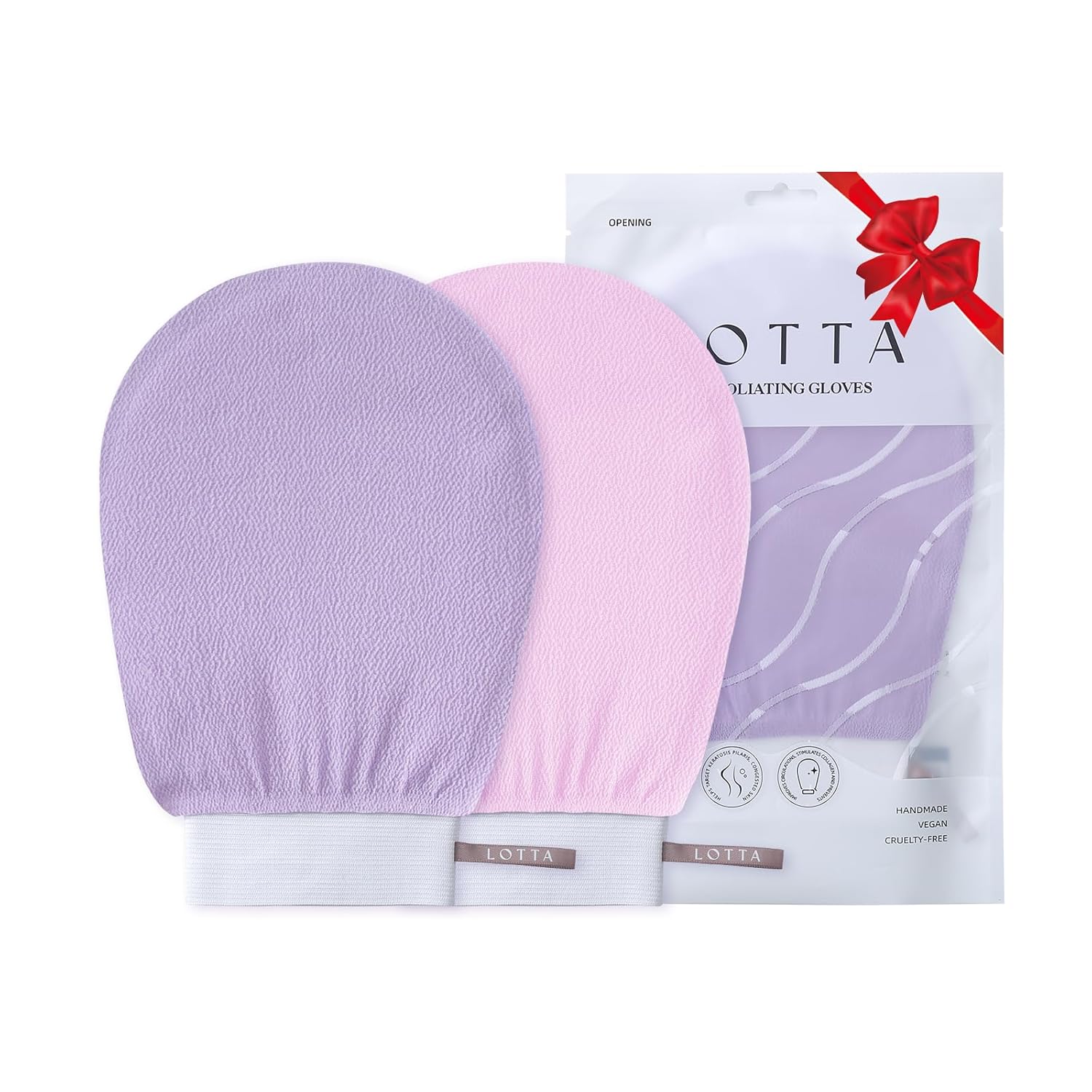 LOTTA Exfoliating Gloves 2-Pack: Deep Exfoliation Body Scrub Mitts, 150D 100% Viscose Fiber for Dead Skin Removal - Men & Women