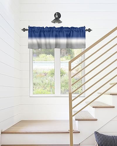 Miniatura 6 de Cortina de cenefas para cocina, cafetería, azul marino, blanco, gris, clásico, degradado, 1 panel, cortinas cortas de 42 x 18 pulgadas, bolsillo