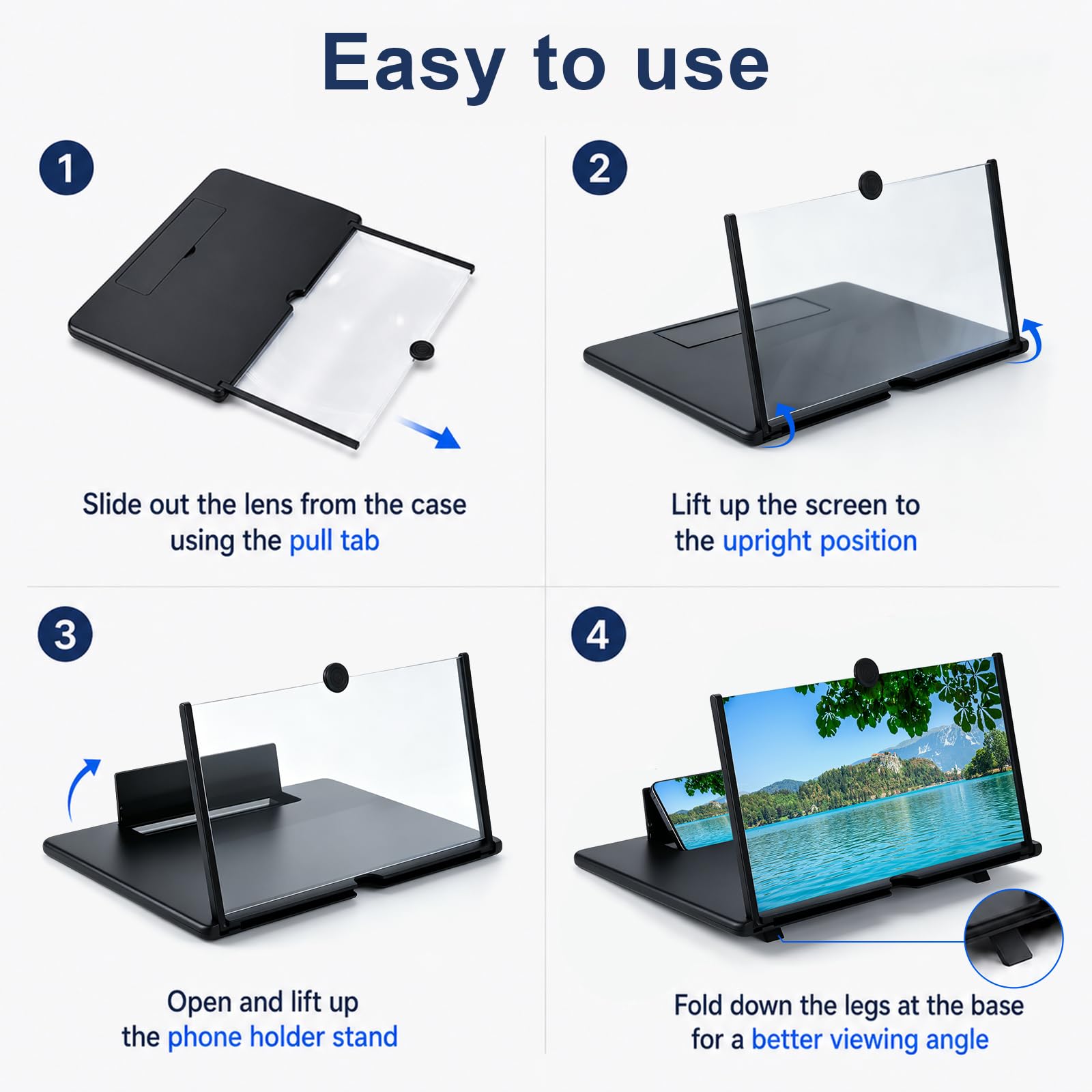 Amplificador de Pantalla para Movil, HD Lupa para móvil, 3D Pantalla Aumento movil, Plegable, para Todos los Smartphones, para Ver Partidos de fútbol, Películas y Videos(16 Pulgadas)