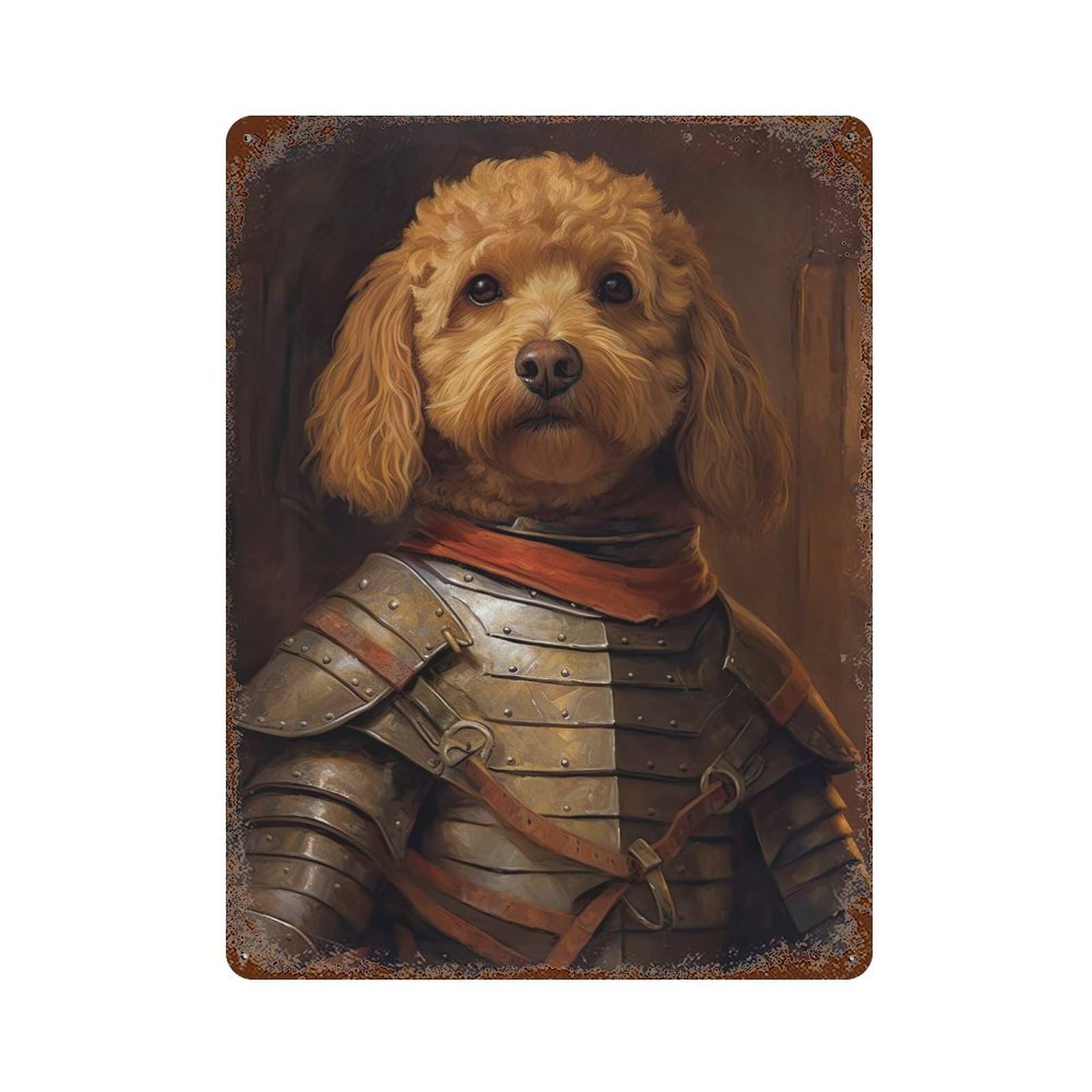 Goldendoodle in Armor Distressed Metal Wall Sign 15.7"x11.8", for Basement, Hobby Room And Garage Decor, Shabby Chic Decor