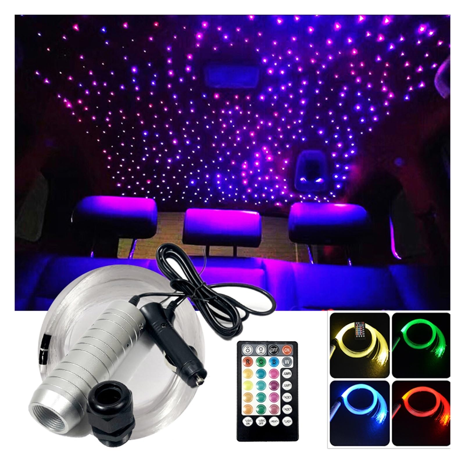 Oświetlenie wnętrza samochodu LED, Oświetlenie światłowodowe samochodu inteligentny silnik światłowodowy 12vd 6w, kabel sterujący gwiaździsty efekt sufitowe oświetlenie pokoju lampa LED sygnał Bluetoo