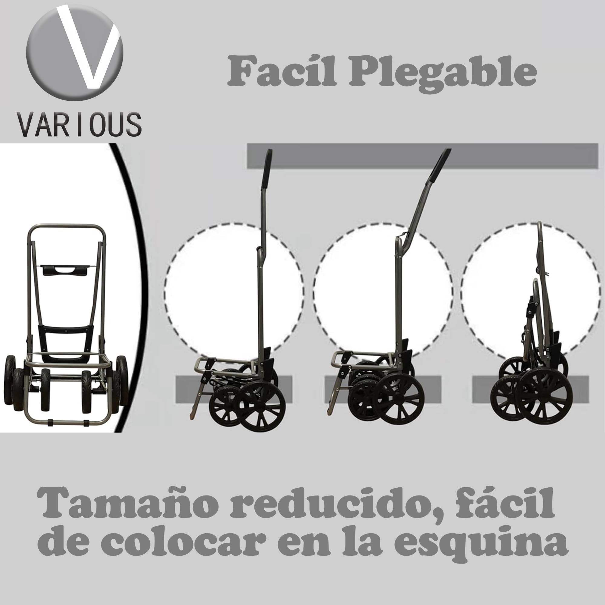 Various Carrito de Compra Plegable con Bolsa Térmica Impermeable y 4 Ruedas,Ligero, 105x44x38cm,40 litros,Resistente y Reutilizable – Burdeo
