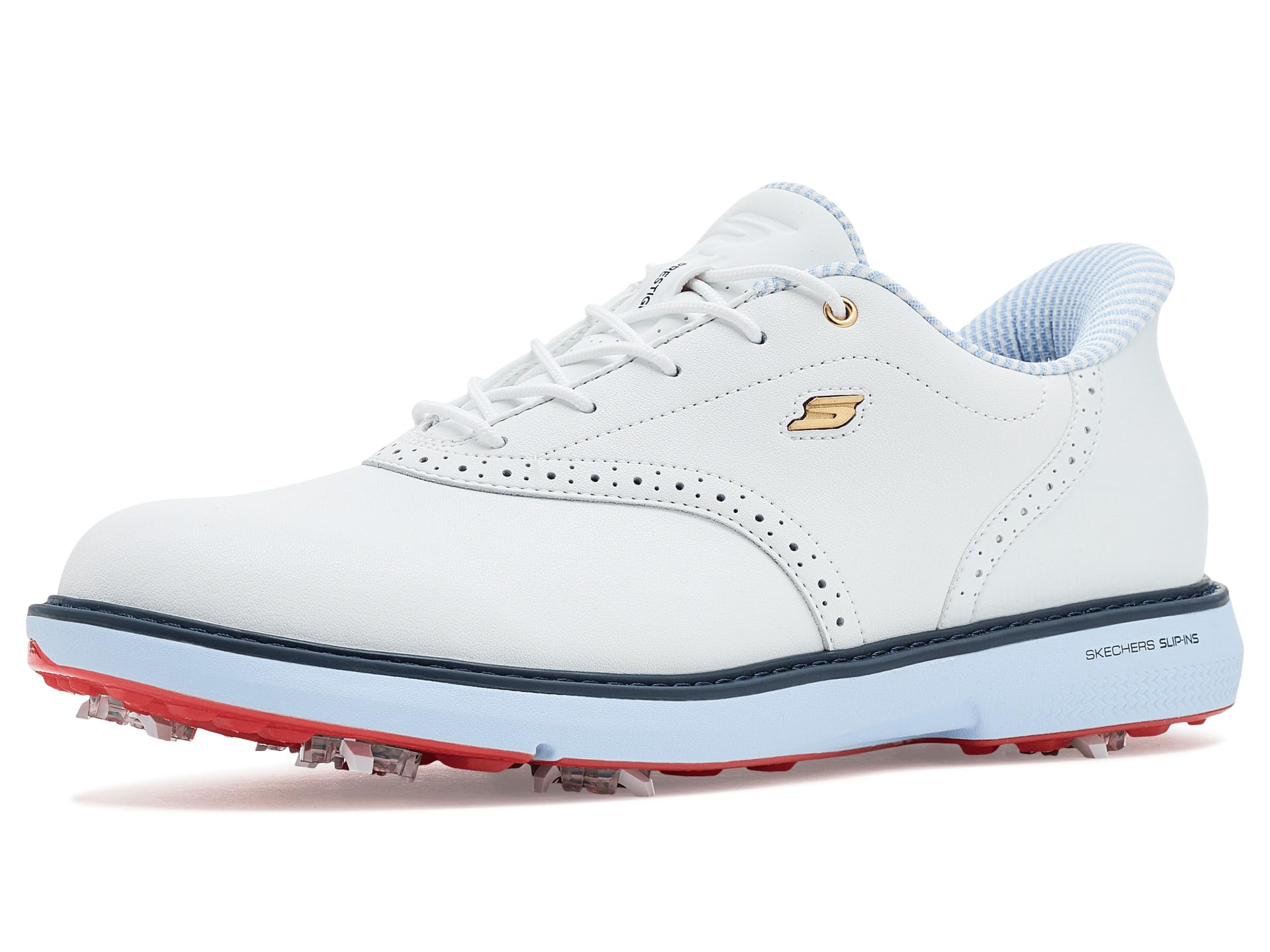 Skechers Men's White,Navy Blue Slip-Ins Waterproof: Go Golf Prestige Golf Shoes In White/Navy Blue, Size 9.5 | Leather/Synthetic/Textile, Arch Fit