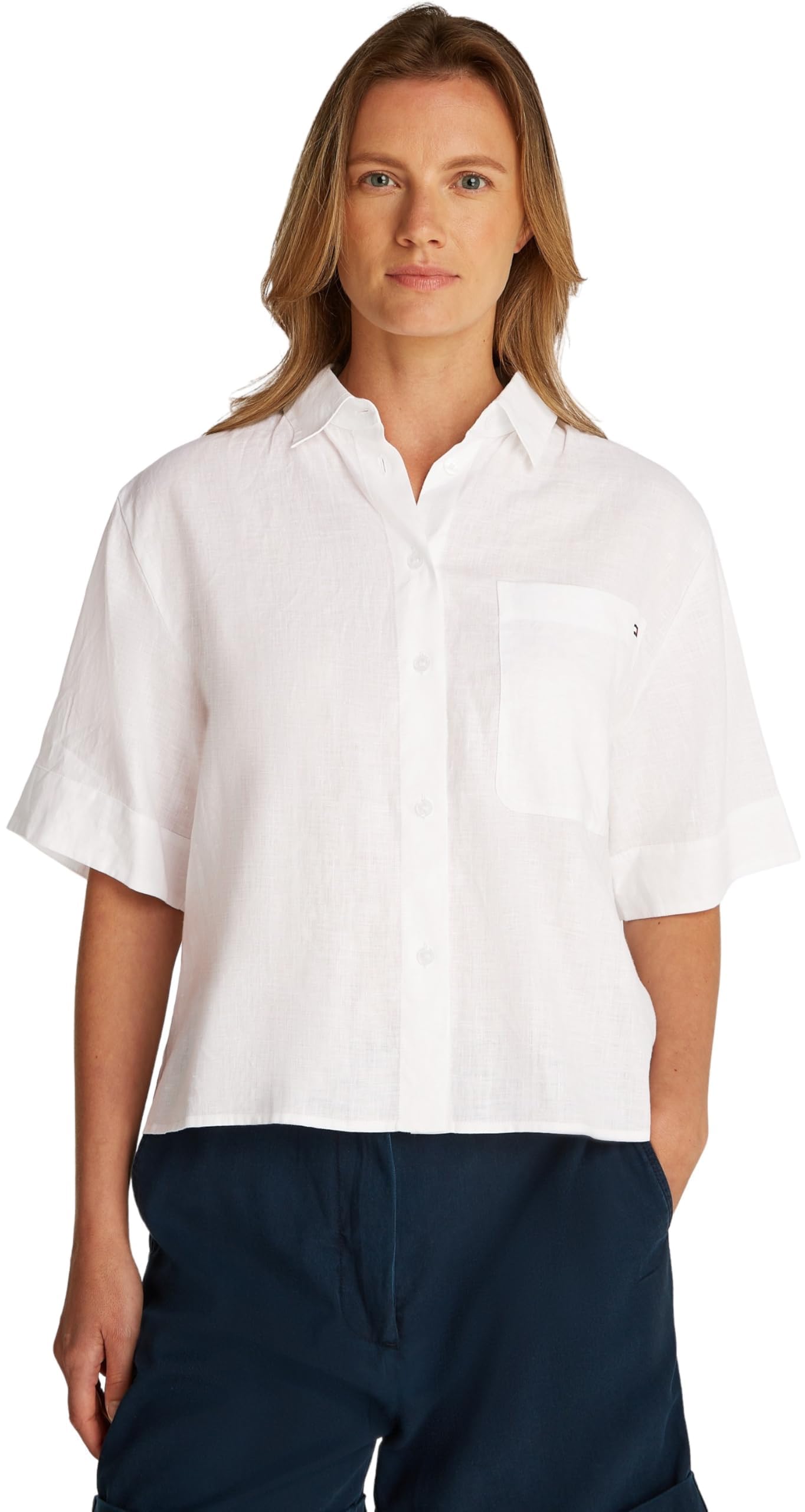 Tommy Hilfiger Damen Hemd Linen Relaxed Kurzarm