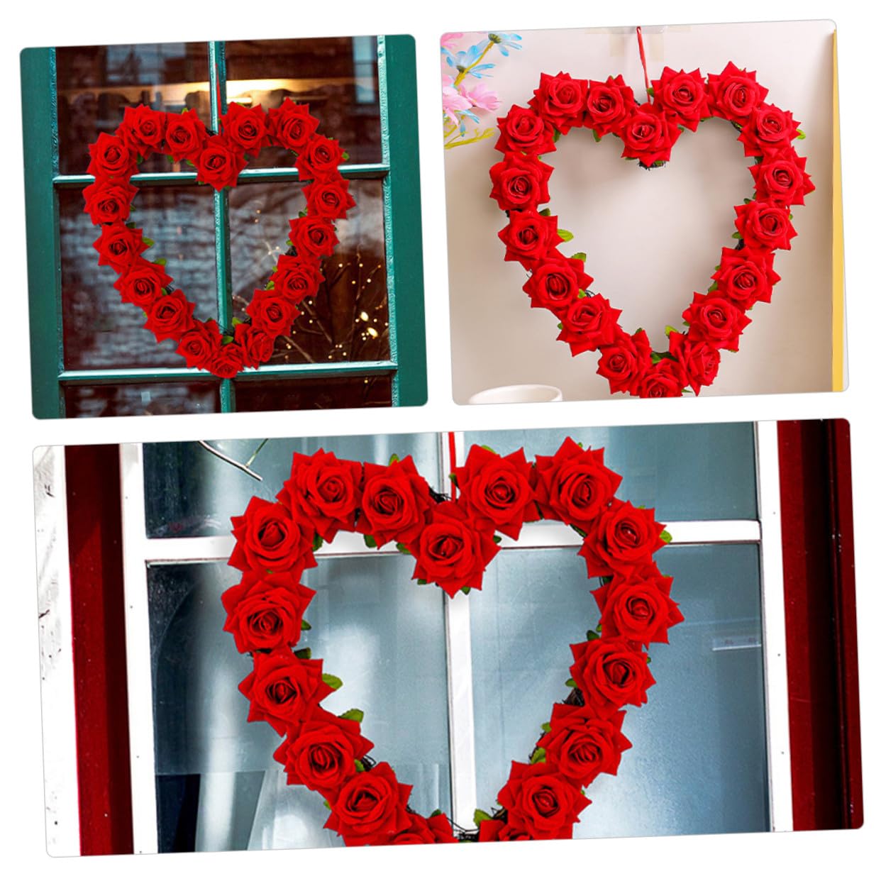 STOBAZA Guirnalda de Rosas Rojas Forma de Corazón para San Valentín para Puerta Principal Decoración Floral Romántica para Bodas y Fiestas de Parejas