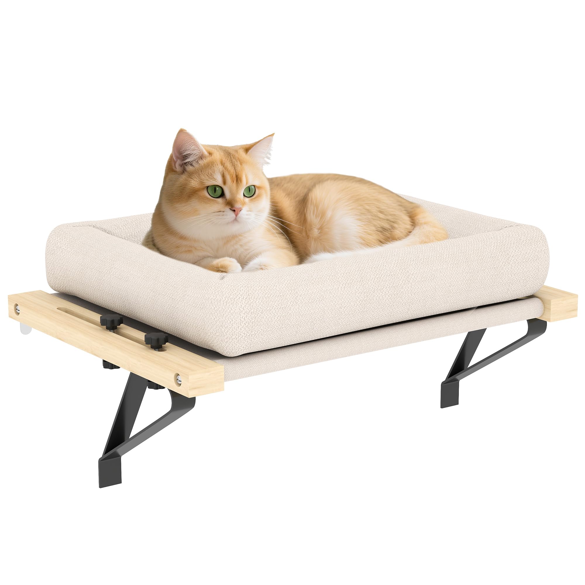 PawHut Heizungsliege, 50x36cm Katzen Katzenliege mit Verstellbarer Halterung, abnehmbarem, maschinenwaschbarem Kissen, Katzenbett Hängematte Heizkörper Katze, Cremeweiß