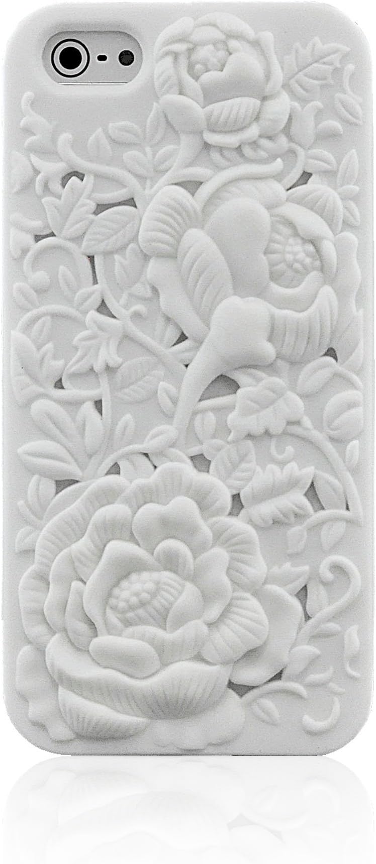 LiViTech(TM) 3D Sculpture Design TPU Rose Flower silicone Case Cover for iPhone 5s 5 (White)
