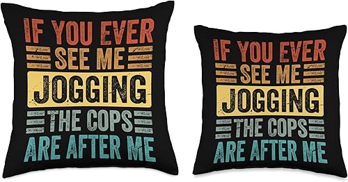 Miniatura 3 de Funny Sarcasm - Irony - Sarcastic If You Ever See Me Jogging The Cops are After Me Throw Pillow, 18x18, Multicolor