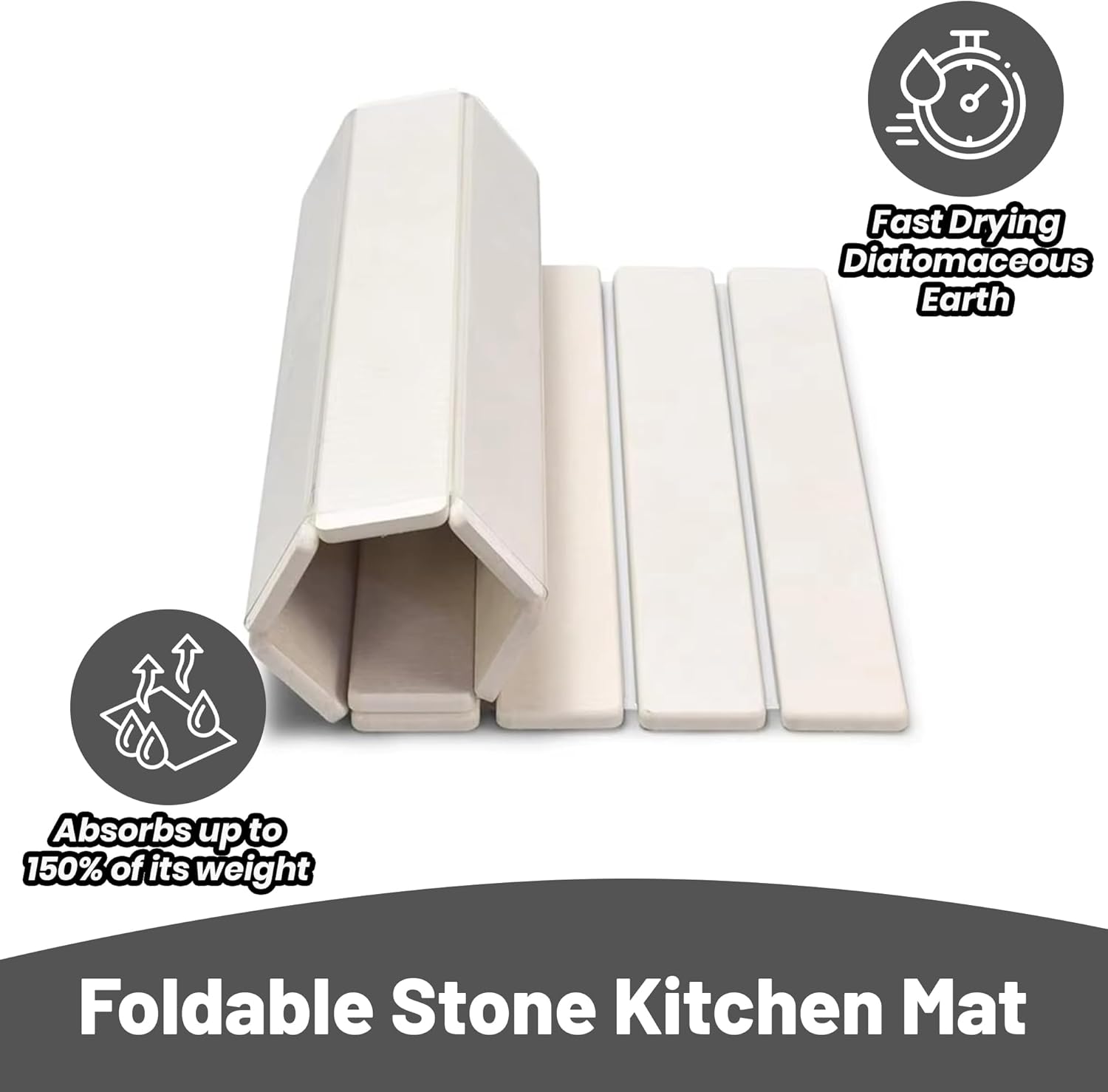 Extra-Large Storm Drying Mat, Ultra-Absorbent, Fast Drying, Non-Slip for Kitchenware, Dishes, and Countertops (White, 70cm x 39cm)