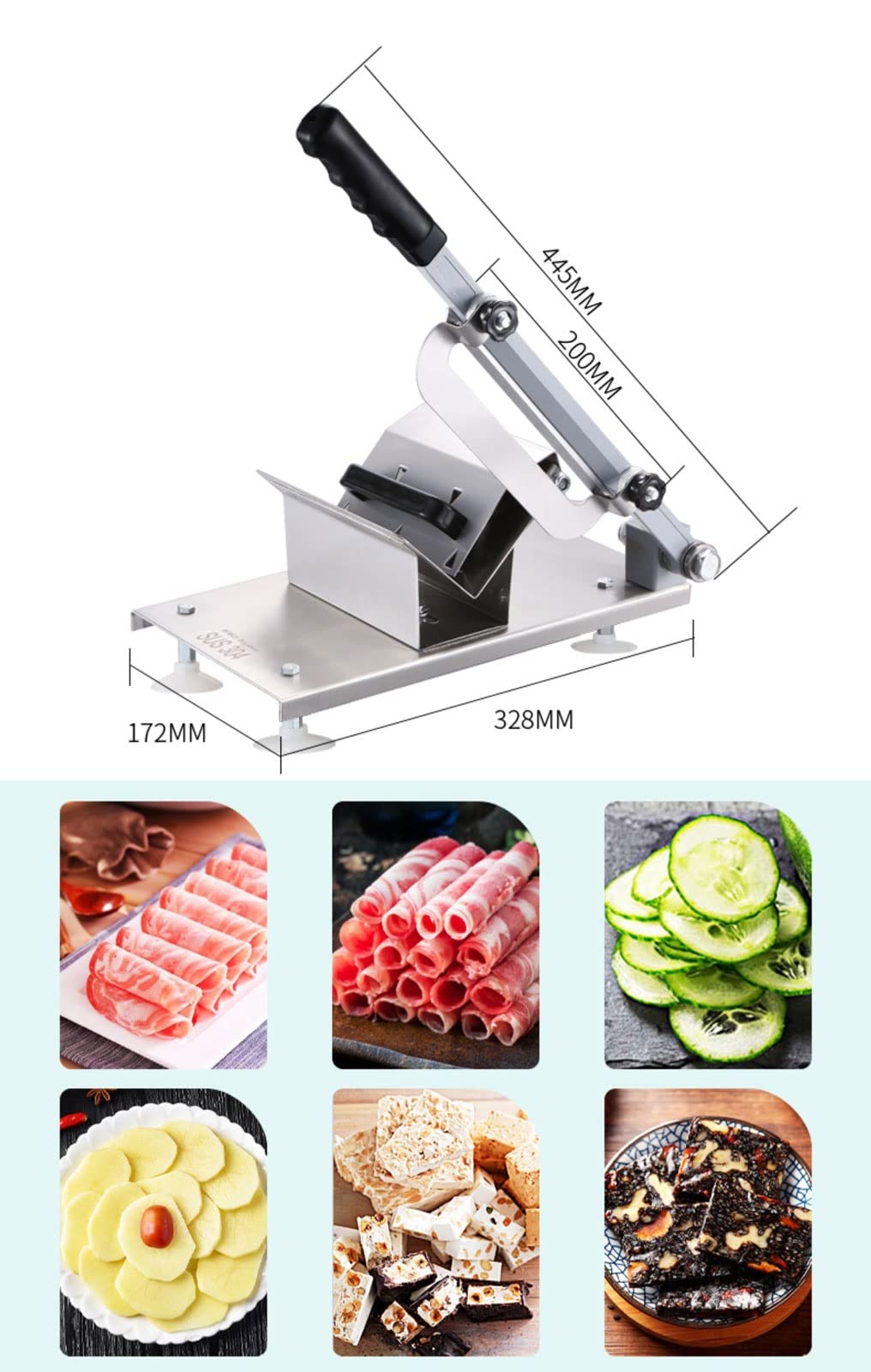 Cortafiambres Manual, Cortadora para Carne Congelada Vegetales y Frutas, Rebanadora de Carne de Acero Inoxidable con Entrega de Carne Asistida por Primavera, Grosor de la Rebanada: 0,25-10MM