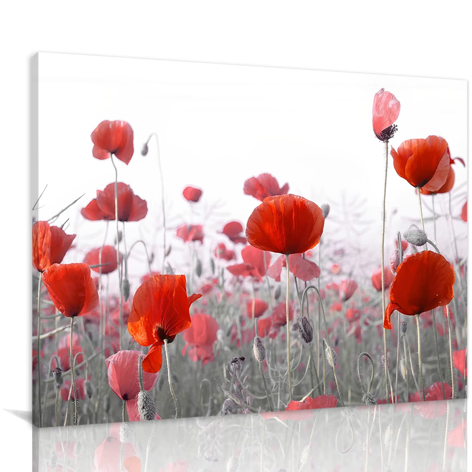Canvas Prints Wall Art For Home and Office Wall Decoration Red Poppies Flower Canvas Artwork Print Painting Picture Floral Modern Abstract Framed Wall Art for Living Room Bedroom Kitchen 12x18inch