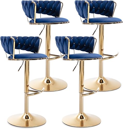 Miniatura 76 de Juego de 2 taburetes de bar de terciopelo giratorios con base de metal dorado, taburetes de bar modernos de altura de mostrador para cocina, pub,