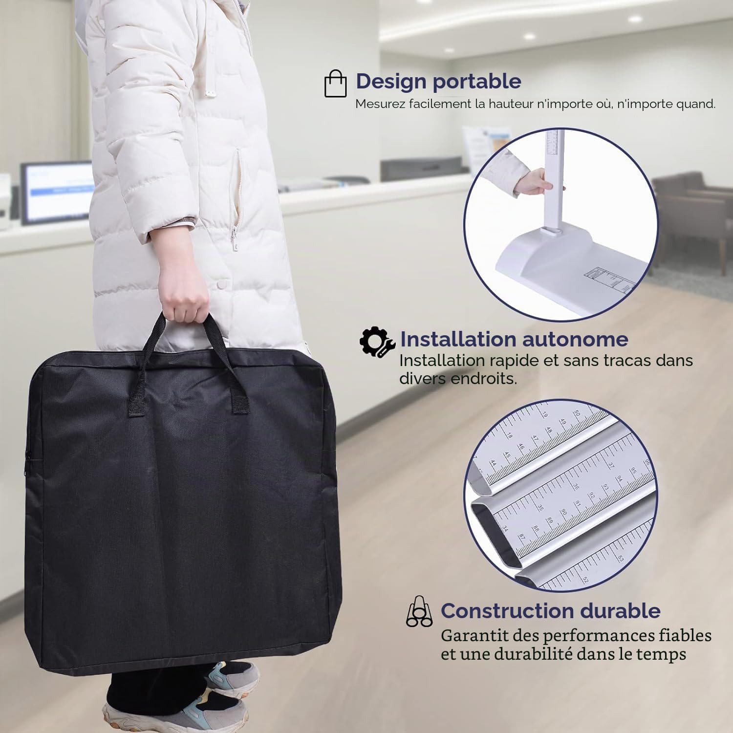 Stadiomètre Portable Toise de Mesure Taille avec Sac de Transport Jauge de hauteur 20-210cm