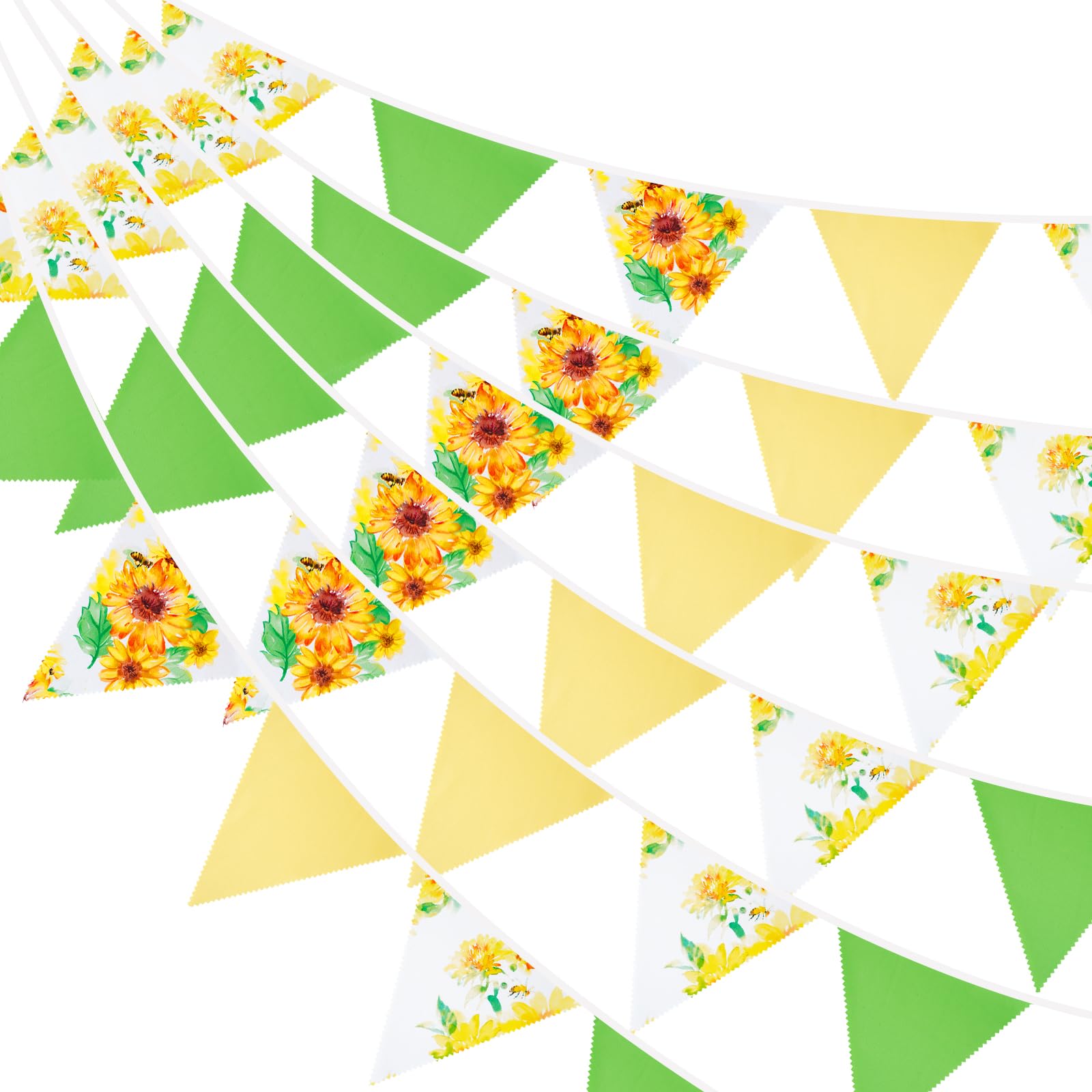 G2PLUS 12m Bee and Sunflower Fabric Bunting, 42PCS Yellow Green Fabric Bunting Garland, Easter Decoration Bunting Banner for Spring Summer Home Outdoor Garden Decor