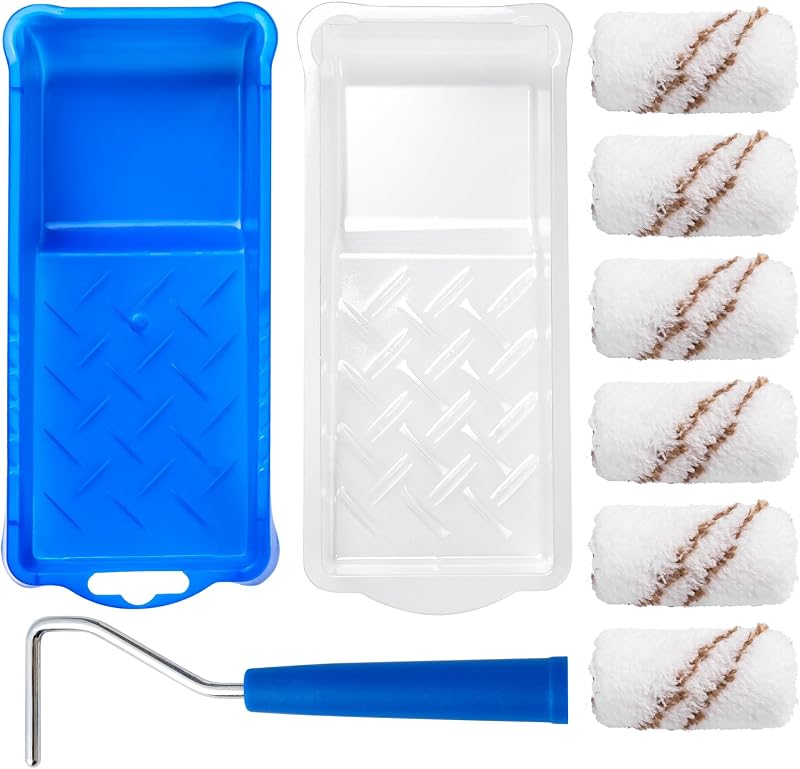 Mister Rui Paint Roller Kit, 9 Pack, 2 Inch Microfiber Paint Roller Covers | Small Paint Rollers with Tray and Roller Frame, Mini Rollers for Painting, Paint Supplies for House Painting
