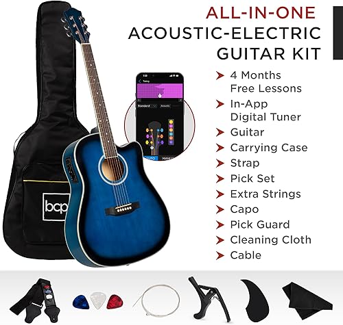 Miniatura 3 de Best Choice Products Juego de iniciación de guitarra eléctrica acústica para principiantes, 41 pulgadas con diseño de corte de madera, funda de