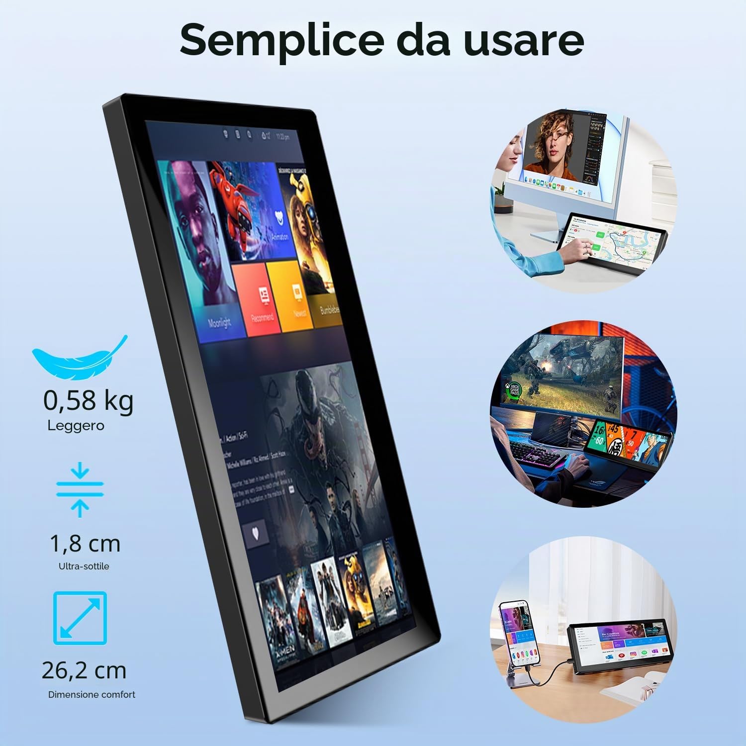 Prechen 10,3 Pollici Monitor Secondario Touchscreen, IPS 1920x720 Display | LCD, HDMI e USB-C, Portatile Schermo Tattile per Computer Monitoraggio GPU, CPU, RAM