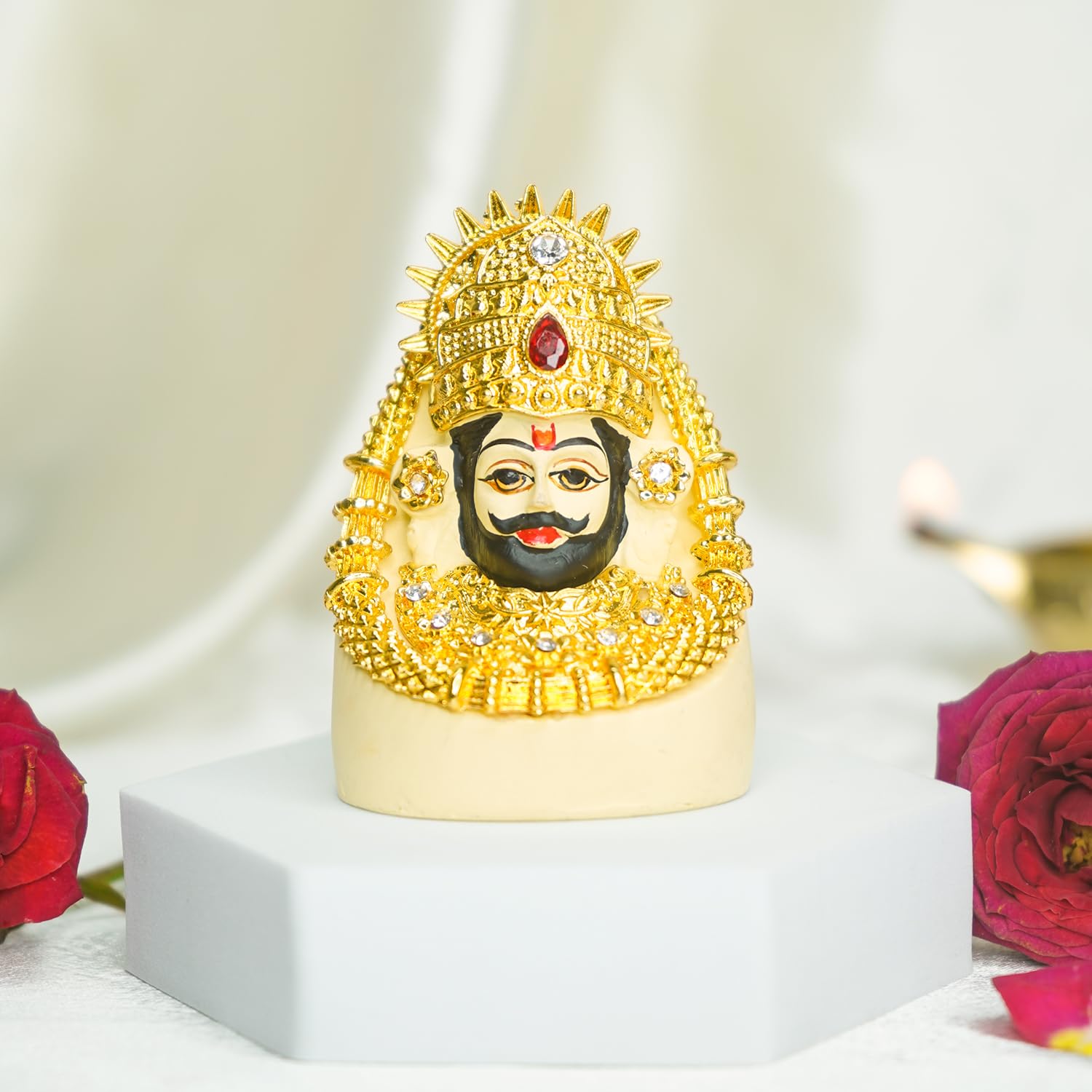 Murti Khatu Shyam Ji en résine de 6,3 cm peinte à la main pour tableau de bord