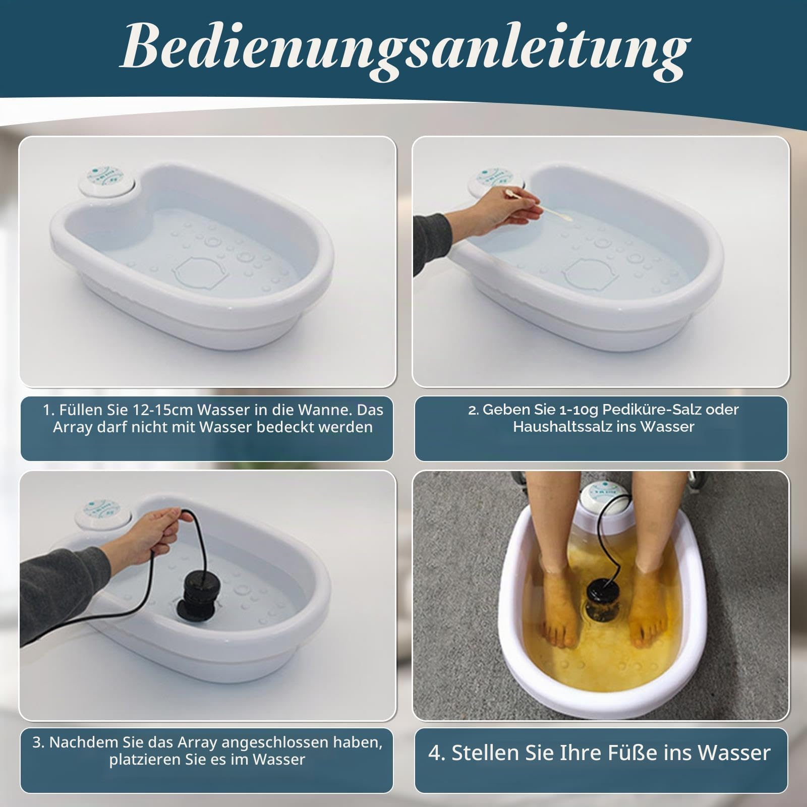 Ionisches Fußbad, Ionen Fussbad Detox, Elektrolyse Fußbad Set, tragbare Spa-Reinigungsmaschine für die Füße, mit Becken, Induktionsgerät, Tragbare Pedicure Foot Bathtub (Bassin*B)
