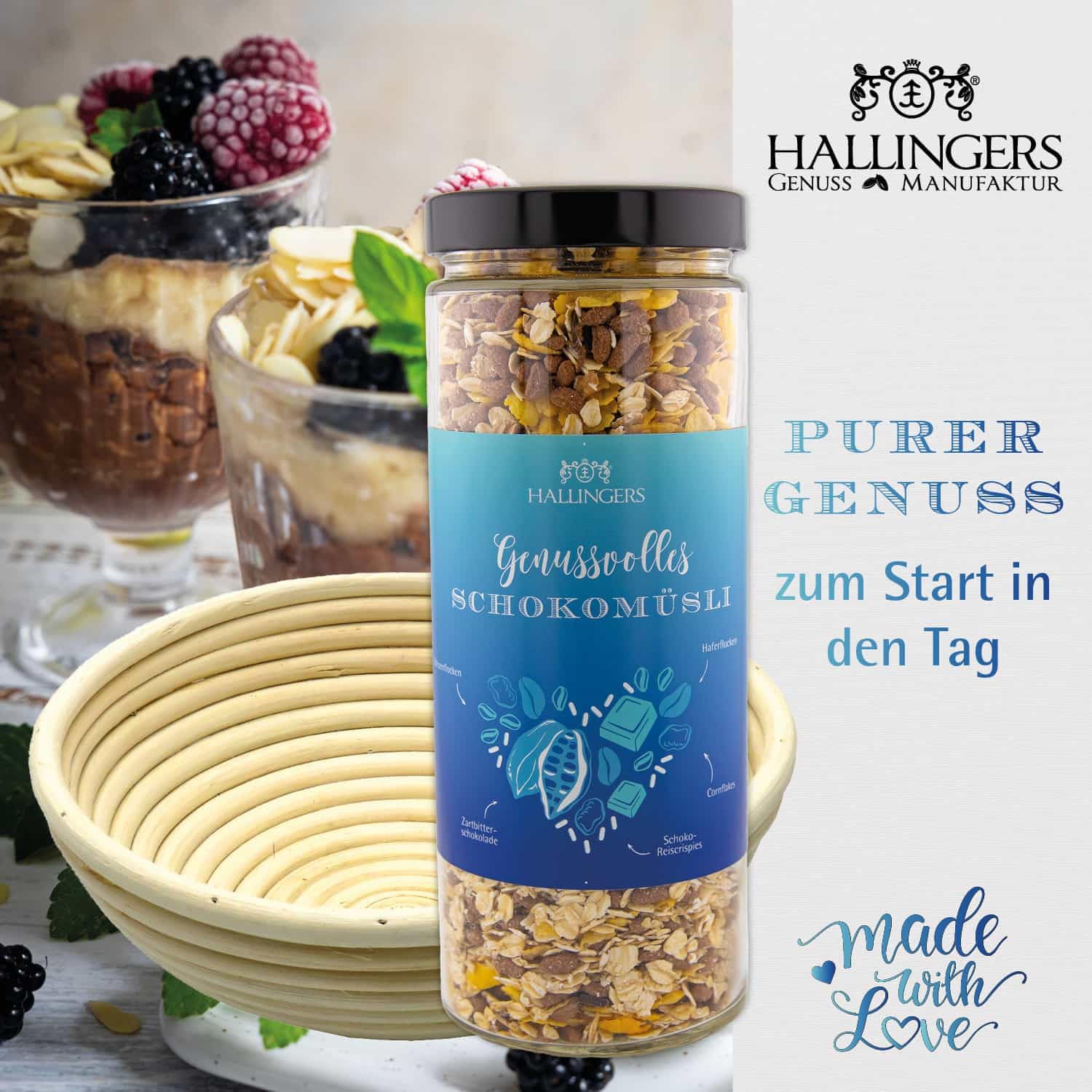 Hallingers Genuss Manufaktur Feinkost Geschenk-Set - XXL-Geschenkkorb "Bread & Breakfast" Selektion Brotbackmix, Kochbuch, Tee, Müsli, Gewürze, Konfitüre & mehr, Geschenkidee für Frauen Männer