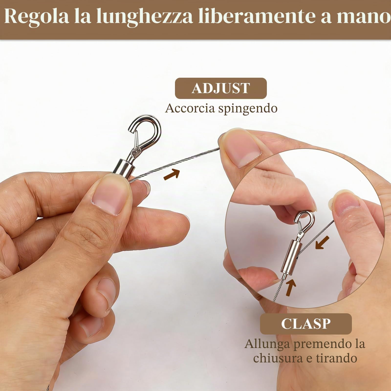Kit Filo per Appendere Quadri, 2 Pezzi Cavo Regolabile 2m x 1mm, Ganci, Anelli a D, Viti, Corda Acciaio Inossidabile