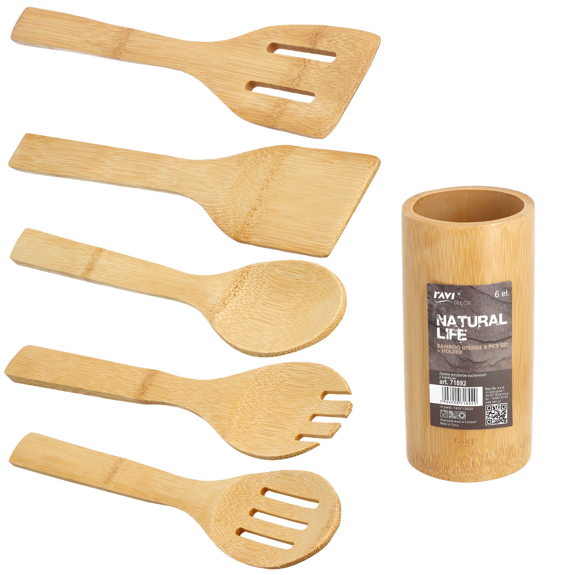 Set di Utensili da Cucina in Legno di Bamboo - Kit di 8 Accessori per Cucina
