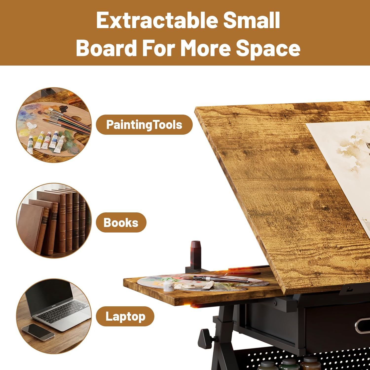 Drafting Table and Stool Set for Adults/Artists, Drawing Table with Adjustable Tabletop and Height, Art Workstation for Painters Crafting Reading Writing Home Office, Black Brown