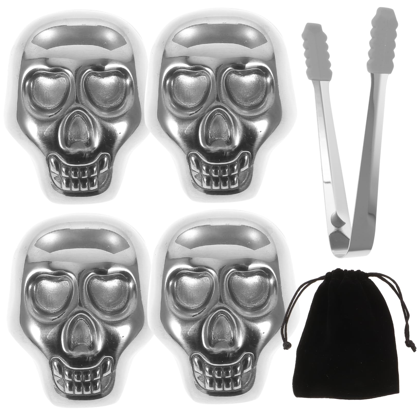 Mikinona Stainless Steel Skull Ice Cube Set for Whiskey Metal Ice Cubes for Wine Chilling Ice Blocks 6 Pack Easy Clean Sturdy Metal Ice Cubes