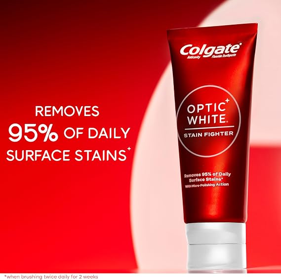 Colgate Optic White Stain Fighter Teeth Whitening Toothpaste, Anticavity Fluoride Toothpaste for Whitening Teeth, Helps Remove Daily Surface Stains, Fresh Mint, 4.2 oz