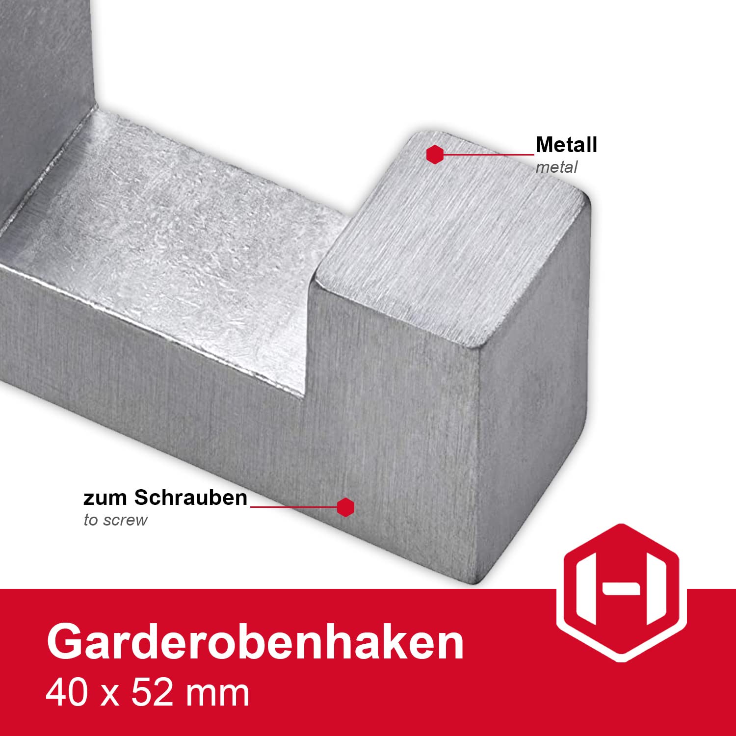 Gedotec Garderobenhaken Kronos – Eckiger Wandhaken Aus Massivem Metall, Chrom Matt, Unsichtbar Verschraubt, 1 Stück