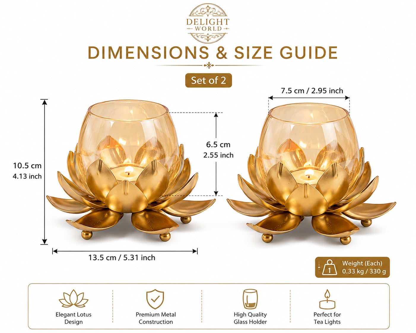 Lotus Tealight Candle Holders - Golden Decor -6