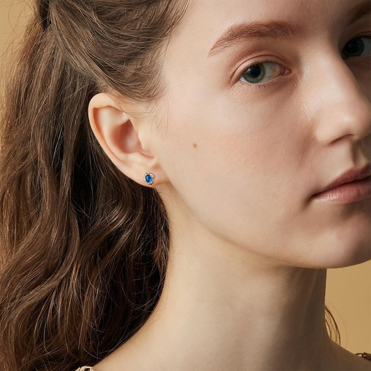 Blue Topaz Stud Earrings for Women, 925 Sterling Silver with 14K Gold Plating, Retro Lace Diamond-Shaped Design, Small & Elegant Jewelry Gift - Image 4