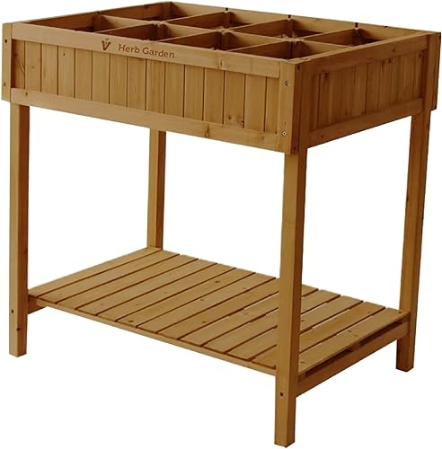 VegTrug Jardín de hierbas de 8 bolsillos, maceta de madera para hierbas con tijeras de hierbas, natural