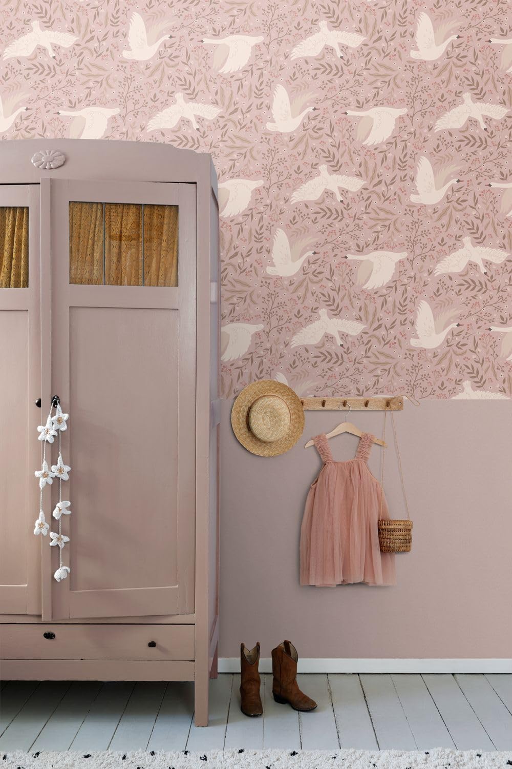 Esta Home Tapete Schwäne Altrosa 53 cm x 10.05 m